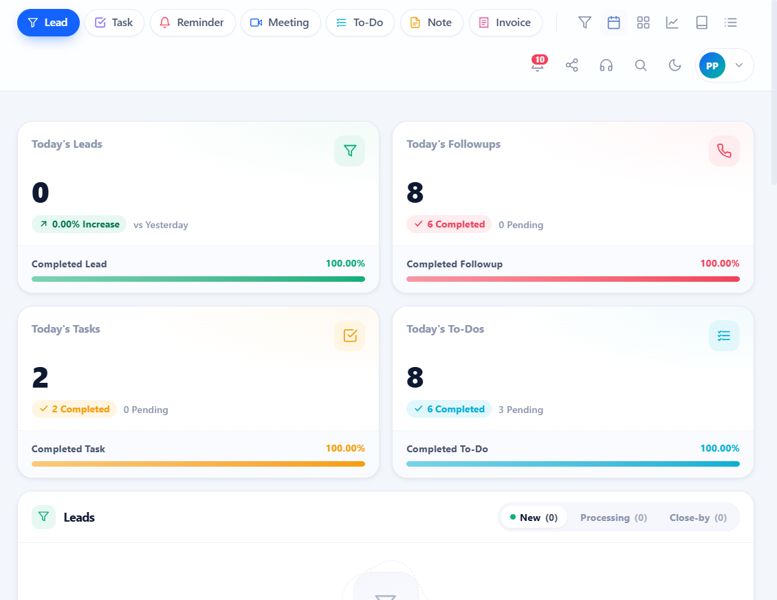 MilixNow CRM dashboard